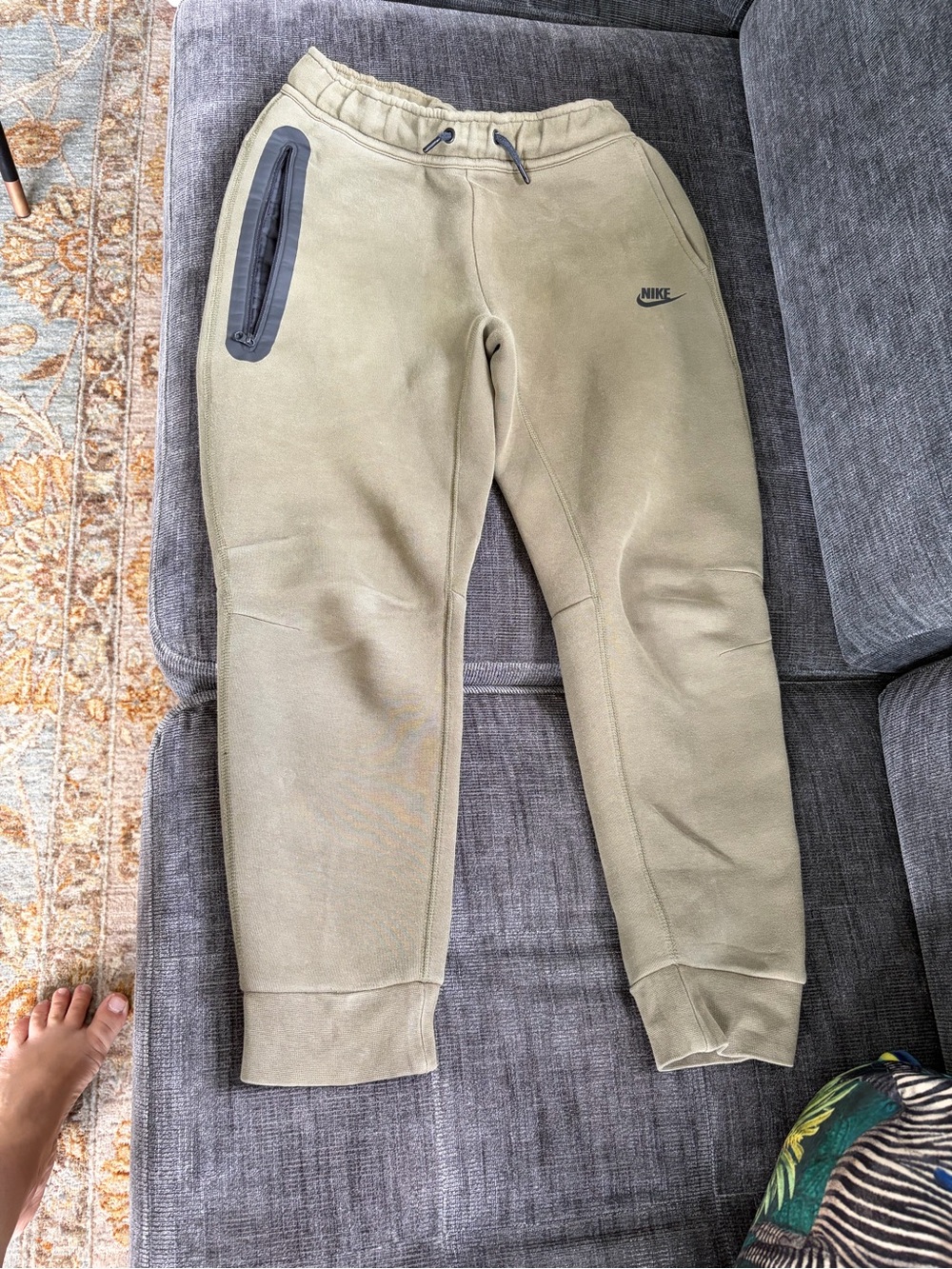 Nike Olive Drawstring Fleece Pants with Red Logo Tag